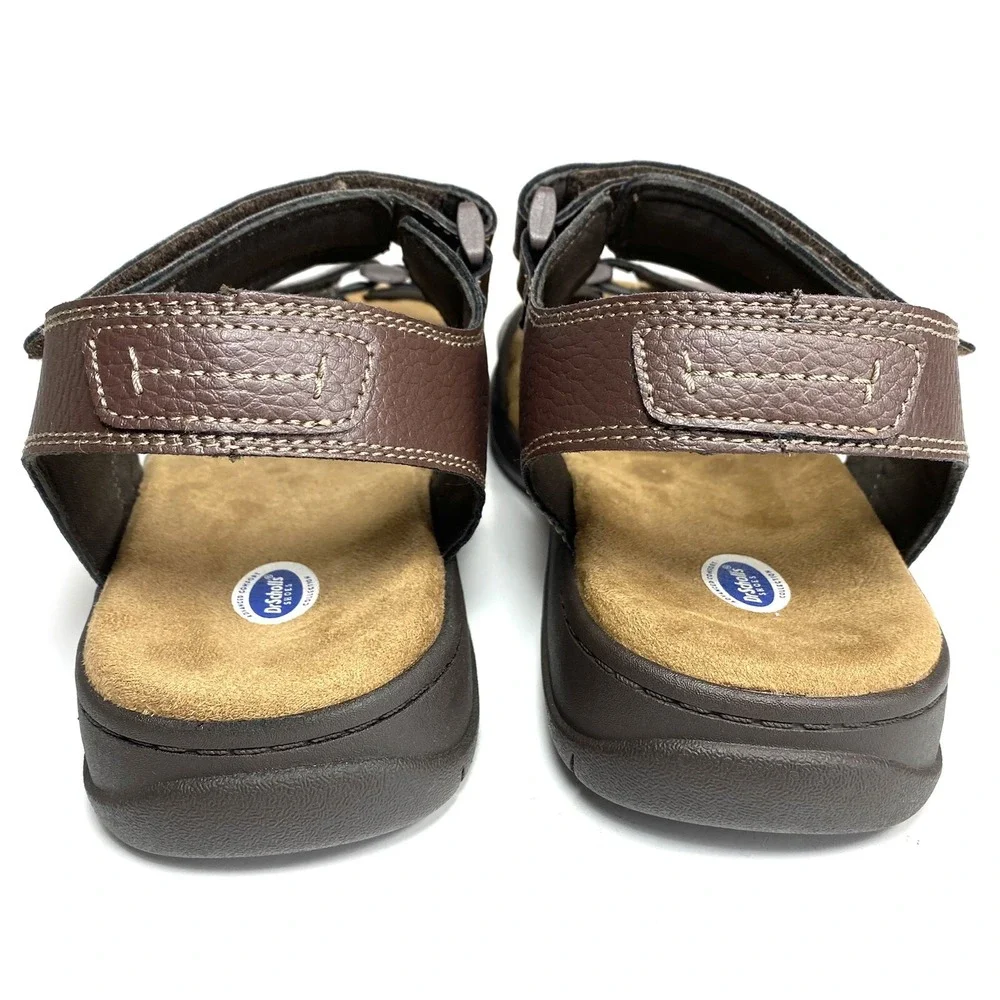 Dr. Scholl's Penn Mens Brown Leather Adjustable Sandals Ankle Strap Comfort 10 M
